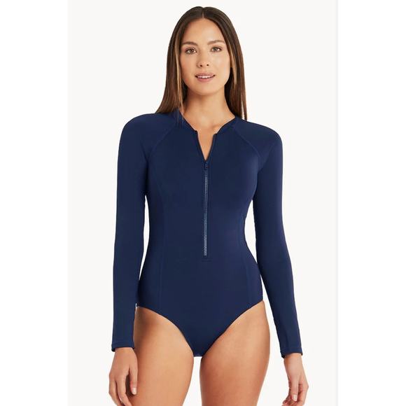 NWT Sea‎ Level Swim Essential Long Sleeved One Piece Swimsuit Navy Blue Size 6 - Picture 1 of 11